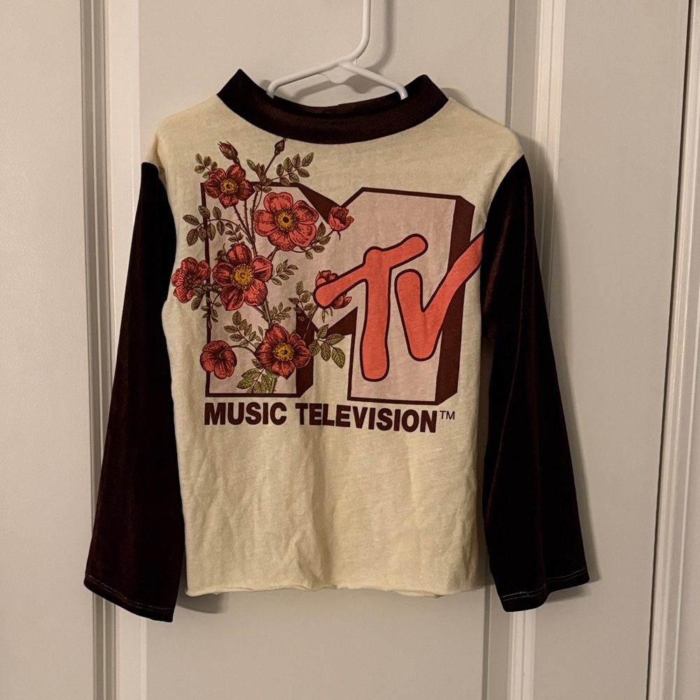 MTV Kids Long Sleeve Tee - Cream and Brown with Floral Design